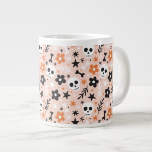 Caneca De Café Grande Padrão do crânio da flor