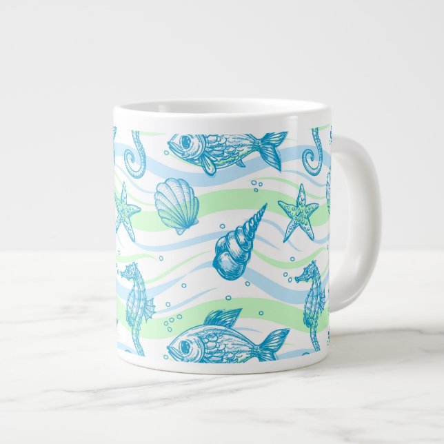 Caneca De Café Grande Padrão do esboço marinho (Frente Esquerda)