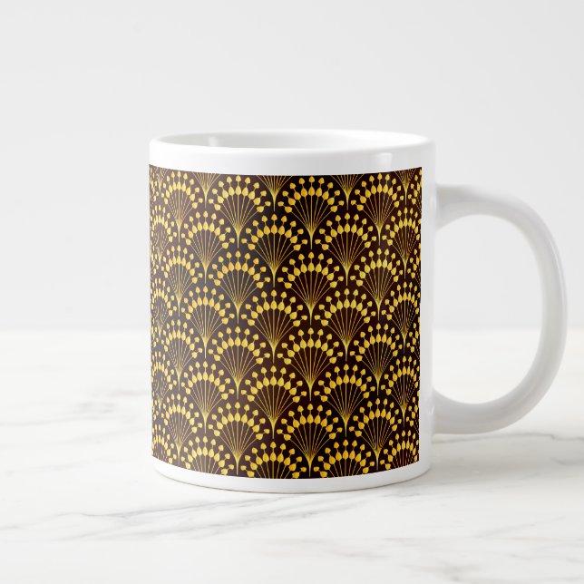 Caneca De Café Grande Padrão do ventilador Dourado Art Deco (Direita)