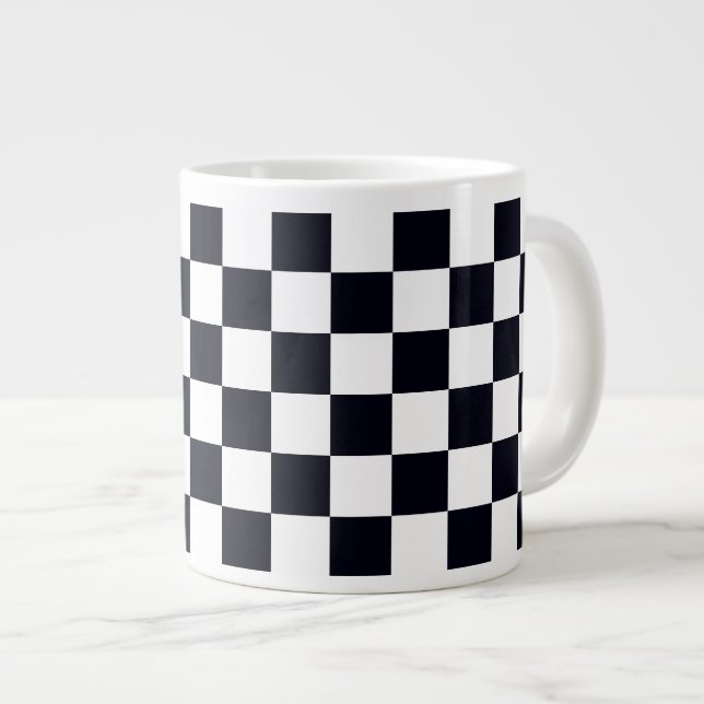 Caneca De Café Grande Padrão do Verificador Preto e Branco (Frente Esquerda)