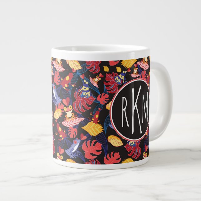 Caneca De Café Grande Padrão Dos Sapos Dos Amantes| Monograma (Frente Esquerda)