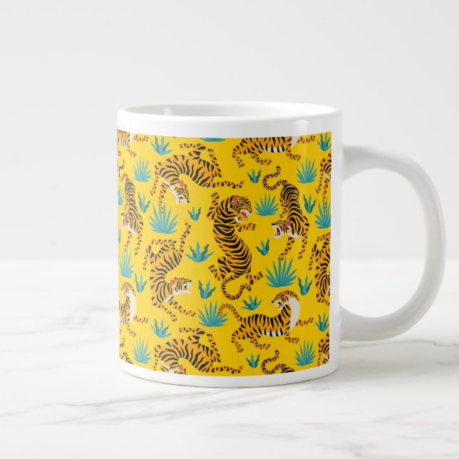 Caneca De Café Grande Padrão Dourado de Tigre Asiático (Direita)