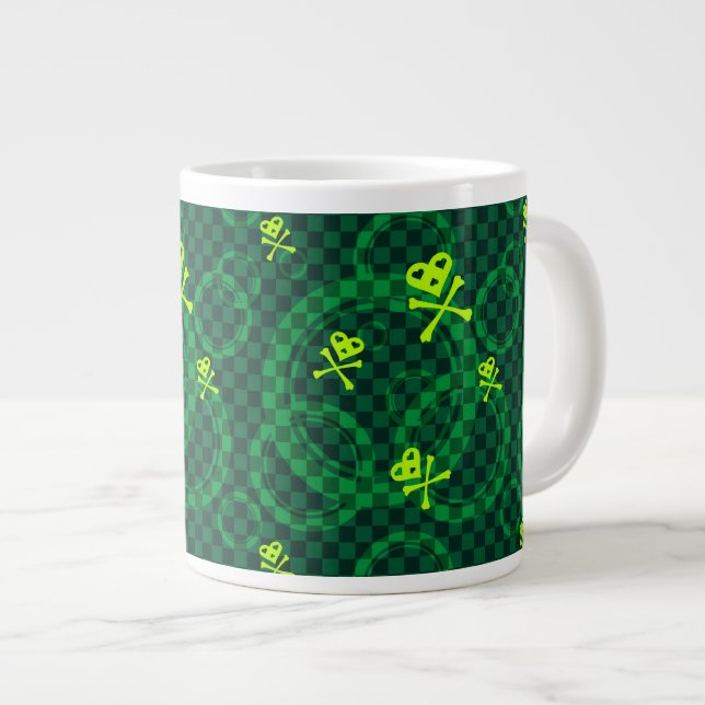 Caneca De Café Grande Padrão Emo Verde Com Círculos (Frente Esquerda)