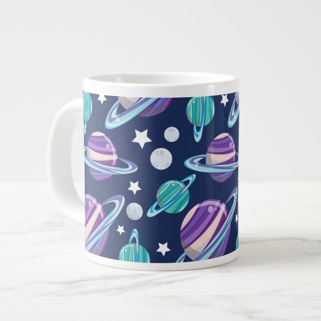 Caneca De Café Grande Padrão Espacial, Planetas, Estrelas, Galáxias, Cos (Frente Esquerda)