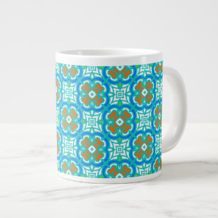 Caneca De Café Grande Padrão étnico teal