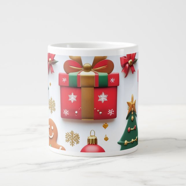 Caneca De Café Grande Padrão Festivo de Natal (Frente)