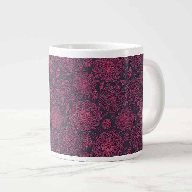 Caneca De Café Grande Padrão Floral 5 (Frente Esquerda)