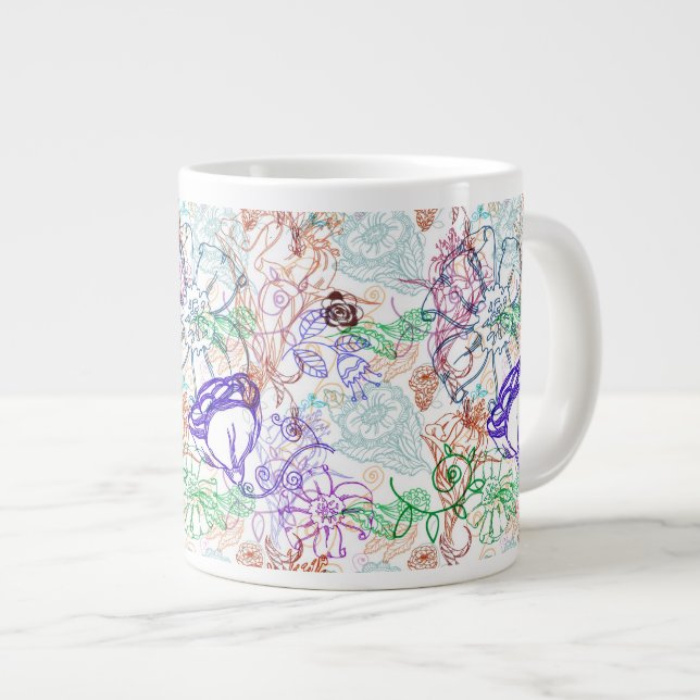 Caneca De Café Grande Padrão Floral 8 (Frente Esquerda)