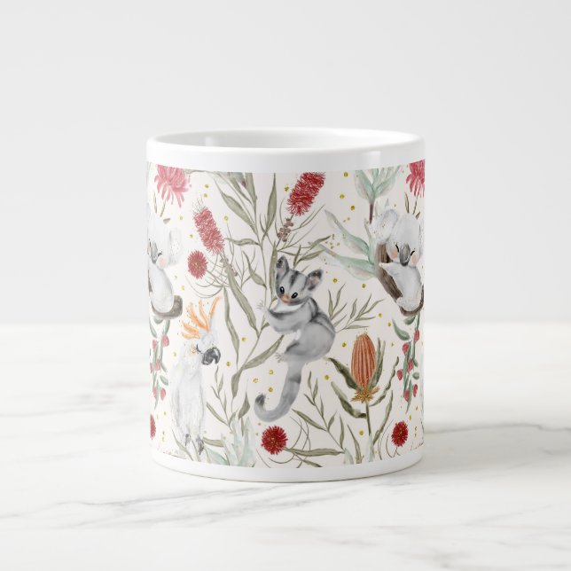 Caneca De Café Grande Padrão Floral Australiano Koalas Possum Cockatoos (Frente)
