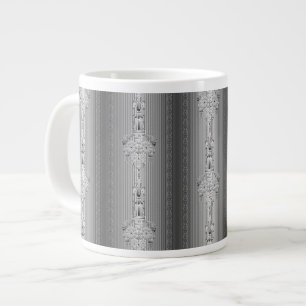 Caneca De Café Grande padrão floral barroco com borda cinza