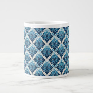 Caneca De Café Grande Padrão Floral Boho Elegante em Azul