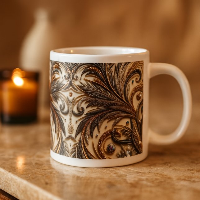 Caneca De Café Grande Padrão floral brilhante com gemstone (Criador carregado)