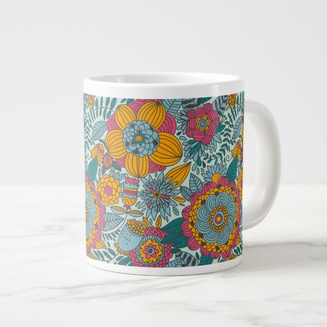 Caneca De Café Grande Padrão floral colorido (Frente Esquerda)