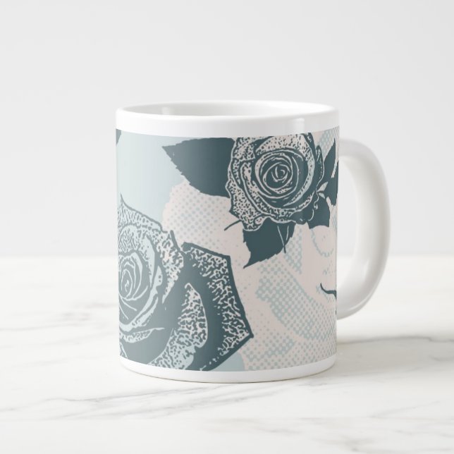 Caneca De Café Grande Padrão floral com rosa (Frente Esquerda)