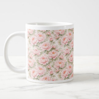 Caneca De Café Grande Padrão Floral de Peônia em Aquarela Suave Sem Cost