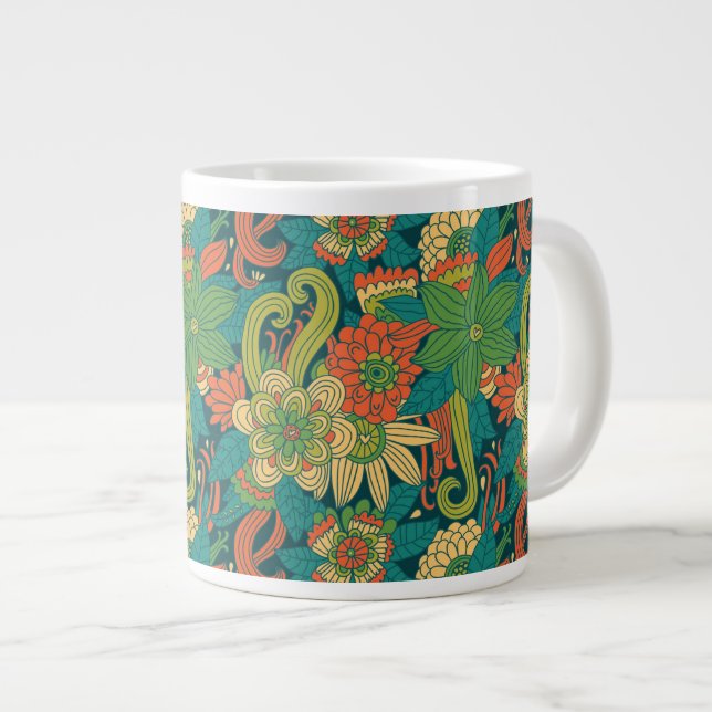 Caneca De Café Grande Padrão floral de Verão (Frente Esquerda)