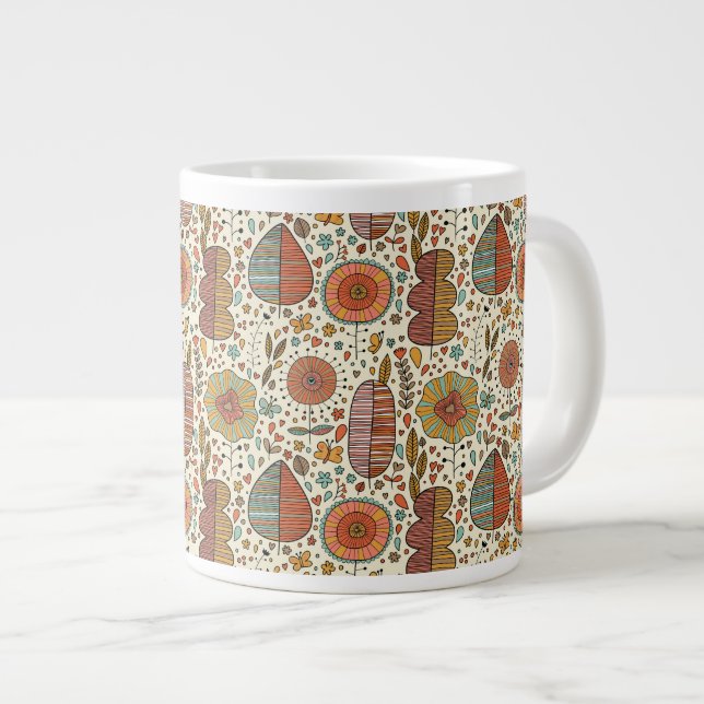 Caneca De Café Grande Padrão floral de Verão das folhas (Frente Esquerda)