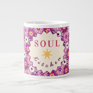 Caneca De Café Grande Padrão floral decorativo Rosa Roxo Astra Moderno
