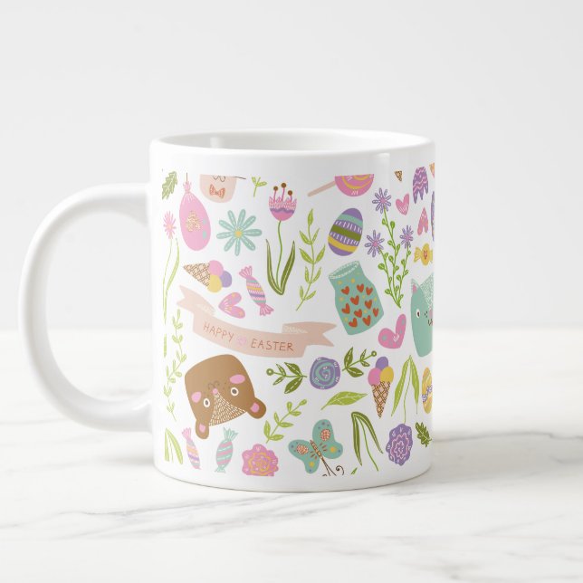 Caneca De Café Grande Padrão Floral do felz pascoa Bunny (Esquerda)