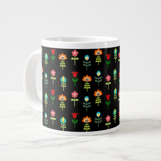 Caneca De Café Grande Padrão floral do folk retrô