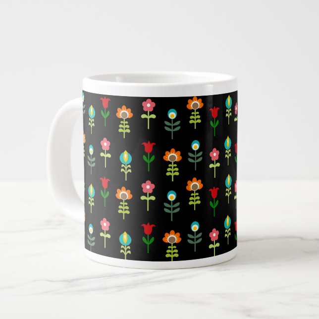 Caneca De Café Grande Padrão floral do folk retrô (Frente Esquerda)