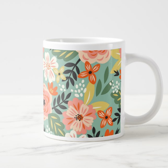 Caneca De Café Grande Padrão Floral do Jardim (Direita)