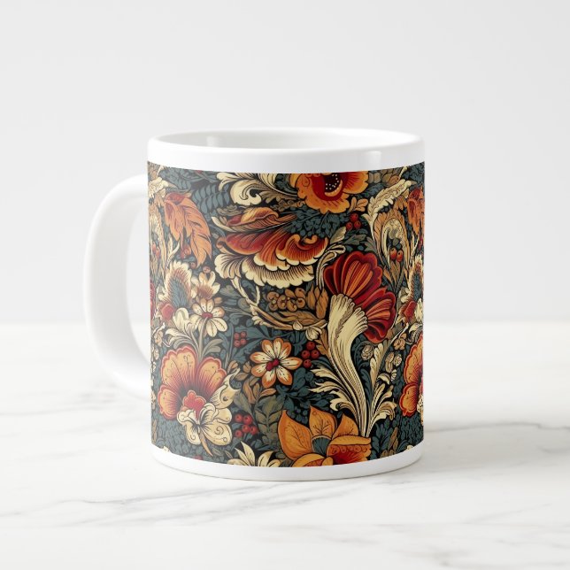 Caneca De Café Grande Padrão Floral do Jardim Medieval (Frente Esquerda)