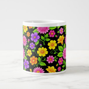 Caneca De Café Grande Padrão Floral Exótico Colorido-35681