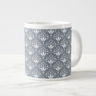 Caneca De Café Grande Padrão Floral Minimalista Azul Cinza Silencioso