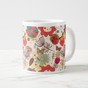 Caneca De Café Grande Padrão floral no estilo retrô 4