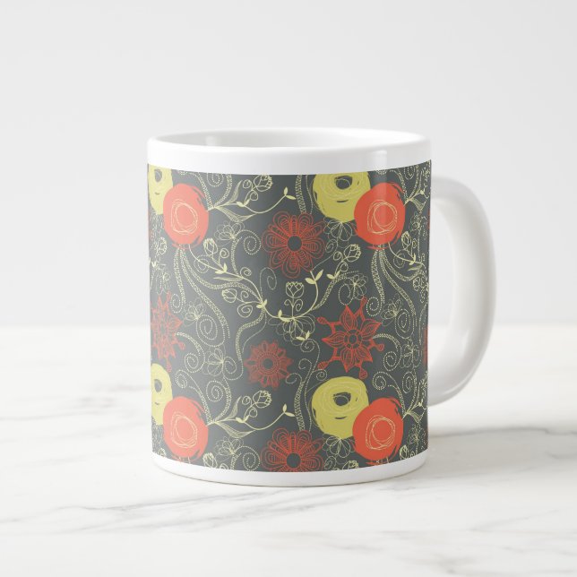 Caneca De Café Grande Padrão floral retrô (Frente Esquerda)