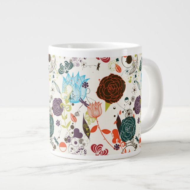 Caneca De Café Grande Padrão Floral Retroativo 2 (Frente Esquerda)