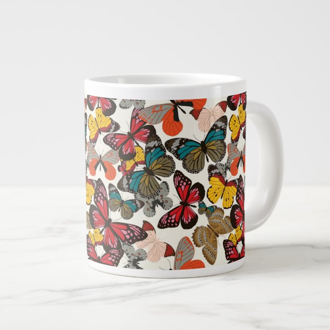 Caneca De Café Grande Padrão floral retrógrado 2 (Frente Esquerda)
