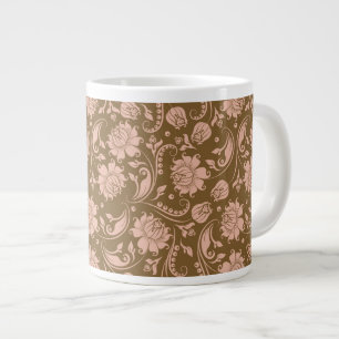 Caneca De Café Grande Padrão Floral Rosa e Marrom