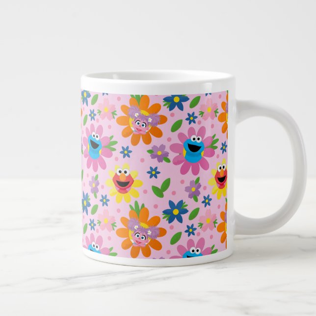 Caneca De Café Grande Padrão Floral Rosa Rosa da Rua Sésamo (Direita)