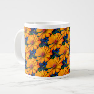 Caneca De Café Grande Padrão Floral Rosa Salmão