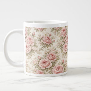 Caneca De Café Grande Padrão Floral Sem Costura Rosa Vintage Elegante