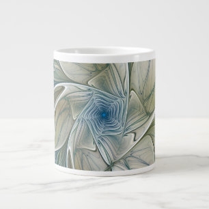 Caneca De Café Grande Padrão Floral Sonho Abstrato Azul Caqui Fractal