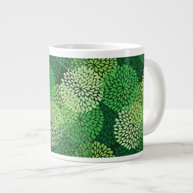 Caneca De Café Grande Padrão floral verde (Frente Esquerda)