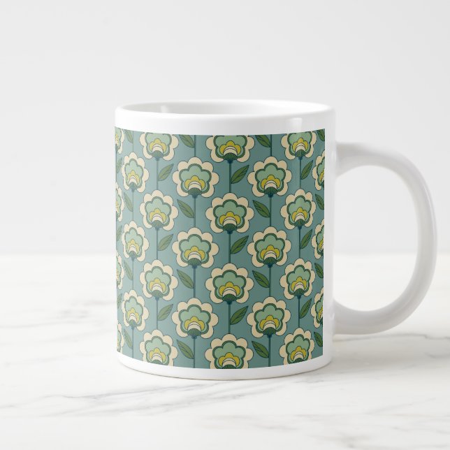 Caneca De Café Grande Padrão Floral Verde e Amarelo (Direita)