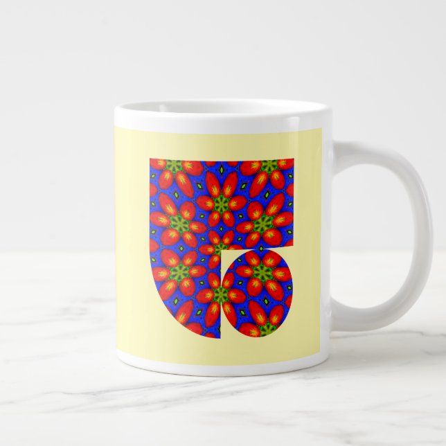 Caneca De Café Grande Padrão Floral Vermelho Cinto (Direita)