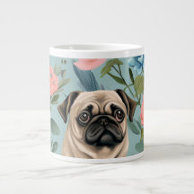 Padrão Floral Vintage Pug Cachorro Botânico Fofo