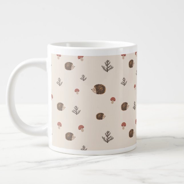 Caneca De Café Grande Padrão Florestal de Cachorro e Cogumelos (Esquerda)
