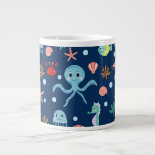 Caneca De Café Grande Padrão Fofo de Vida Marinha do Oceano