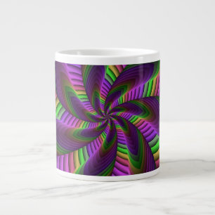 Caneca De Café Grande Padrão Fractal Cores Neon Flash Colorido