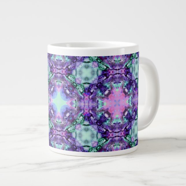 Caneca De Café Grande Padrão Frato de Hippy Roxo e Turquesa (Frente Esquerda)