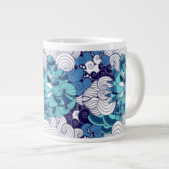 Caneca De Café Grande Padrão Funky Seashell (Frente Esquerda)