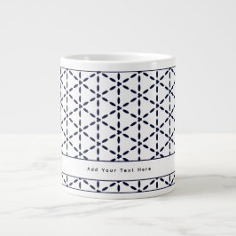 Caneca De Café Grande Padrão Geométrico Azul Marinho em Branco