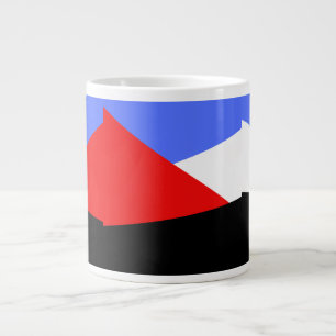 Caneca De Café Grande Padrão Geométrico de Harlequim Moderno Vermelho Az