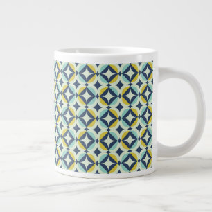 Caneca De Café Grande Padrão Geométrico Dourado e Azul
